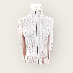 Lauren Ralph Lauren VTGE Pink Cable Knit Full Zip Turtleneck Sweater Women's SZM